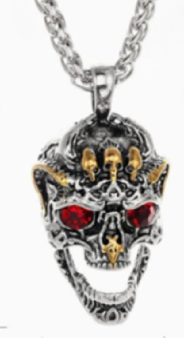 NECKLACE - SKULL WITH RED EYES With Gold Accents