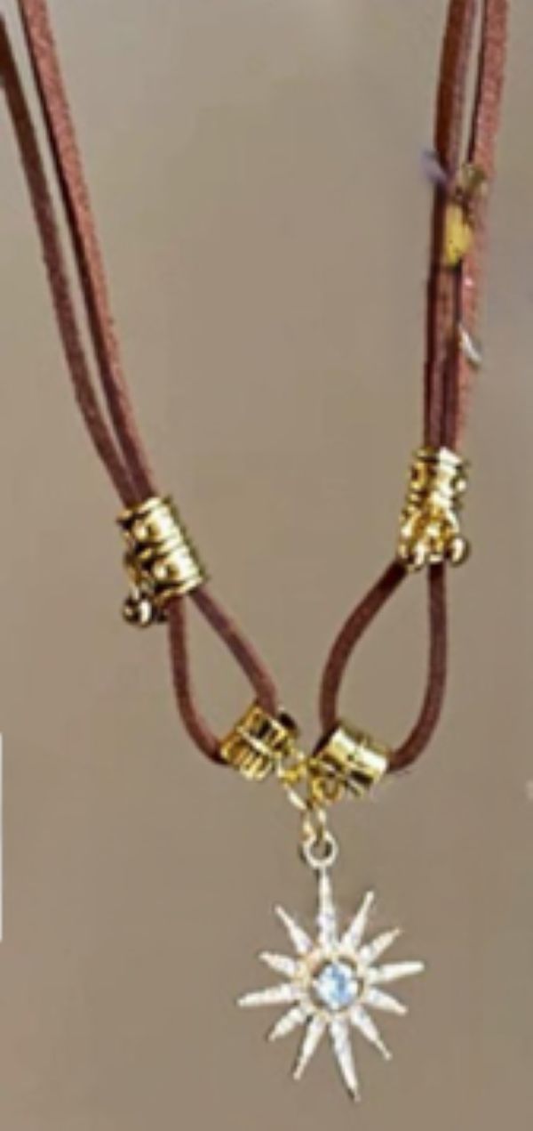 NECKLACE - BROWN CORD SUN