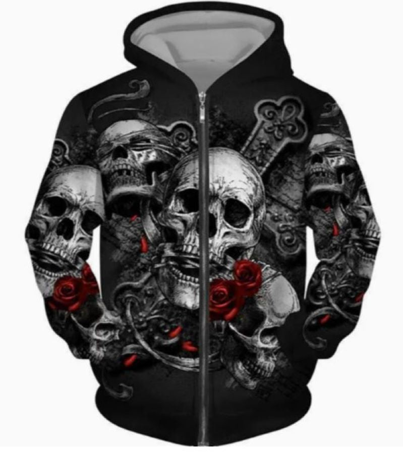 Hoodie - ZIP SKULL ROSES CROSS - hotRAGS.com