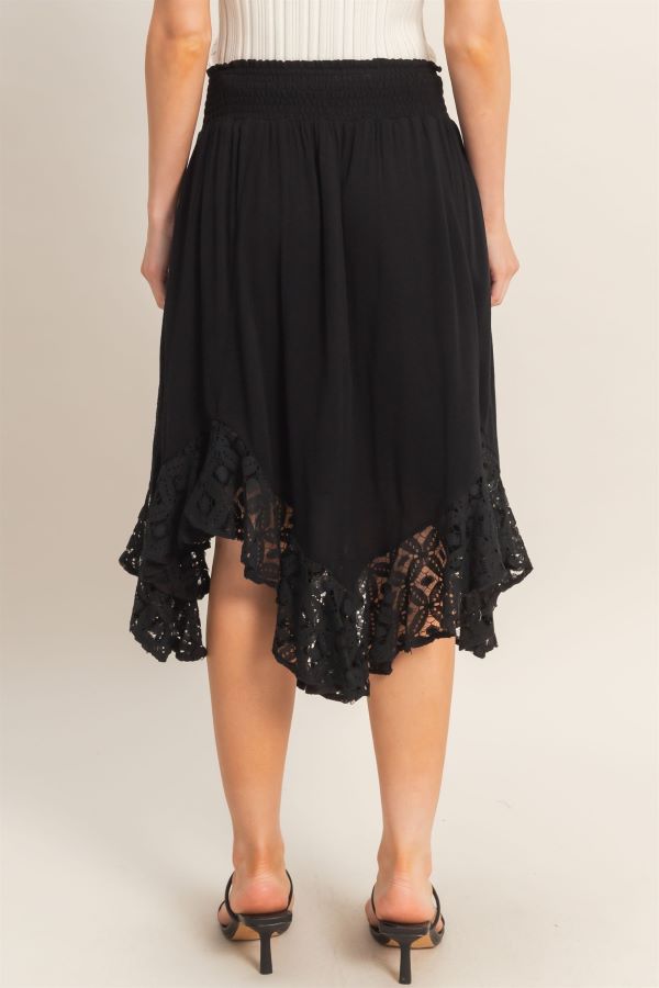 SKIRT - SMOCKED WAIST LACE HEM - Black - hotRAGS.com