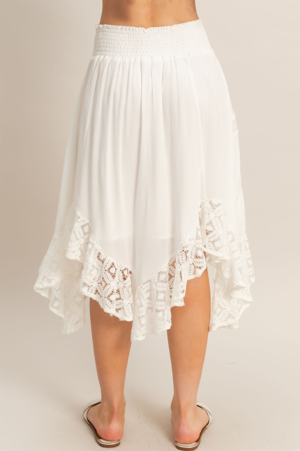 SKIRT - SMOCKED WAIST LACE HEM - White - hotRAGS.com