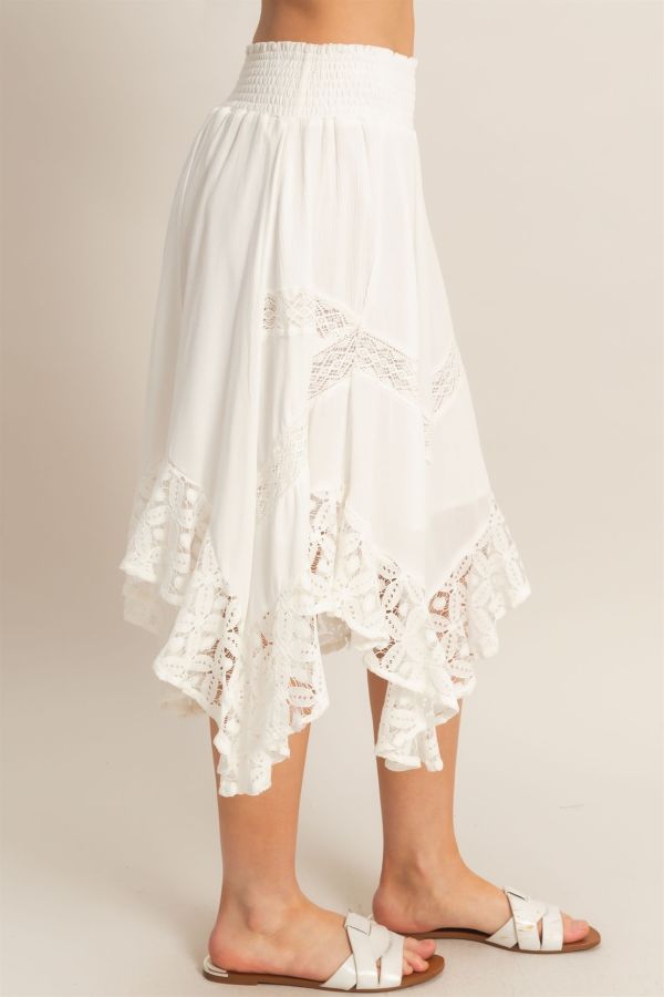 SKIRT - SMOCKED WAIST LACE HEM - White - hotRAGS.com