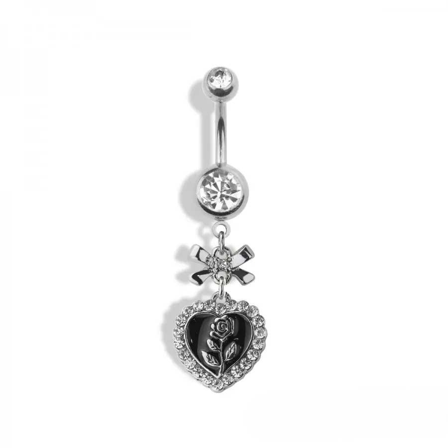 Belly Ring - Heart Ribbon- Silver - hotRAGS.com