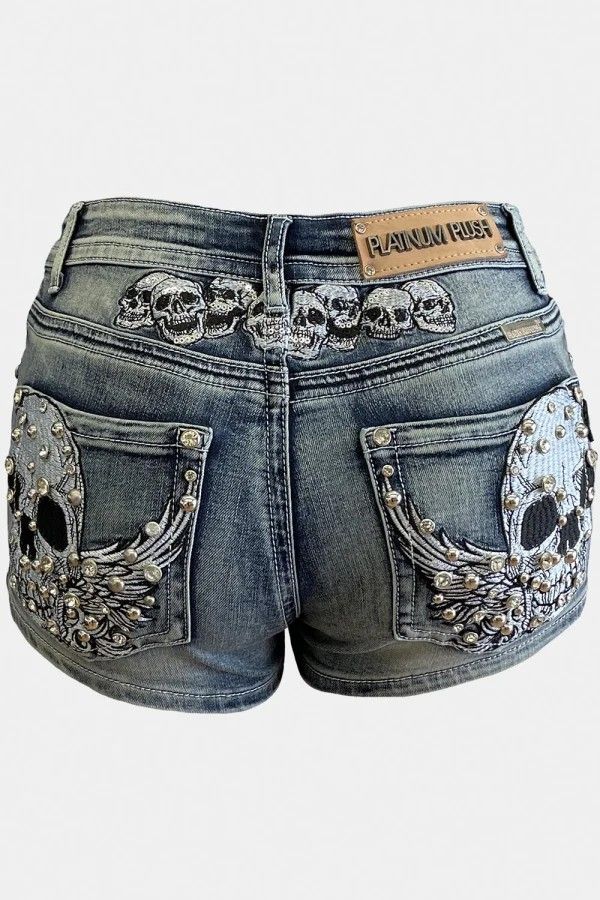 JR SHORTS - DENIM One WINGS SKULL - hotRAGS.com