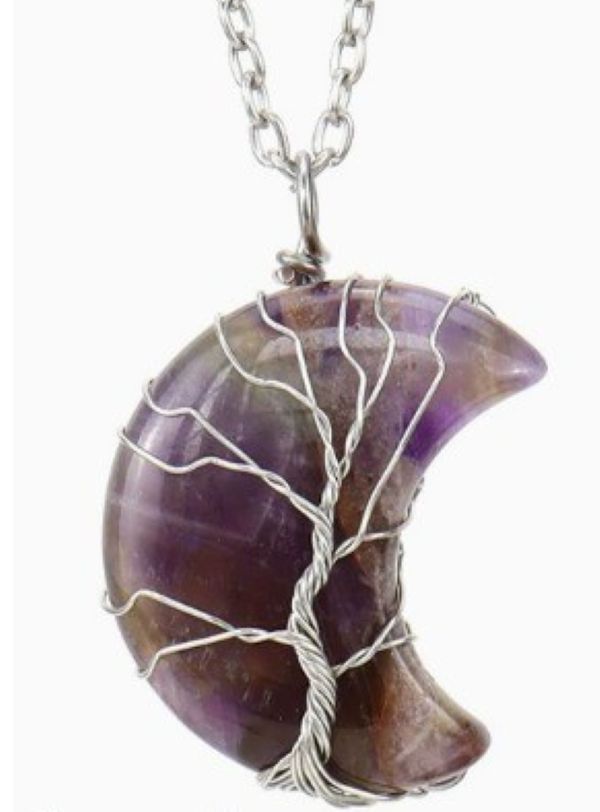 NECKLACE - MOON WIRE WRAPPED - Dark Purple Marble