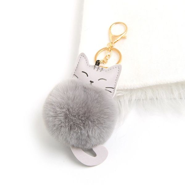 KEYCHAIN - CAT PLUSH - GREY