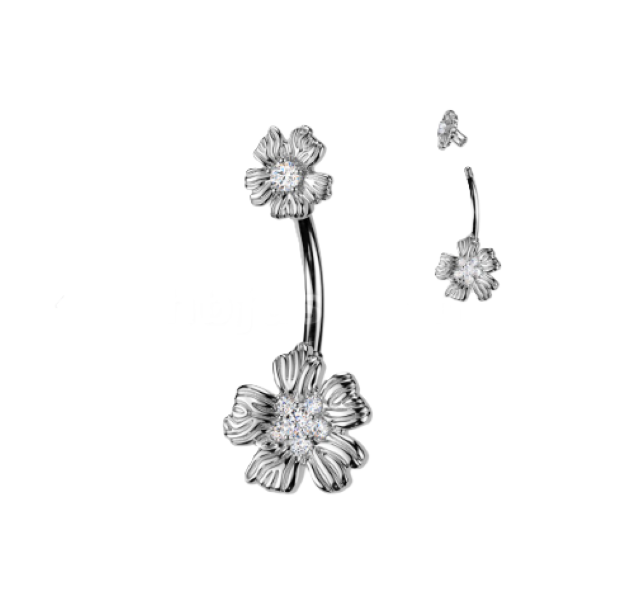 BELLY RING - DOUBLE FLOWER CLEAR - Silver