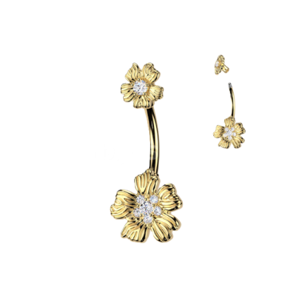 BELLY RING - DOUBLE FLOWER CLEAR - Gold