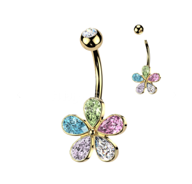 BELLY RING - MULTI CZ FLOWER - Gold