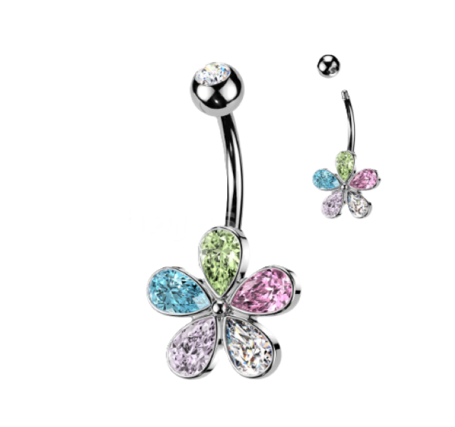 BELLY RING - MULTI CZ FLOWER - Silver
