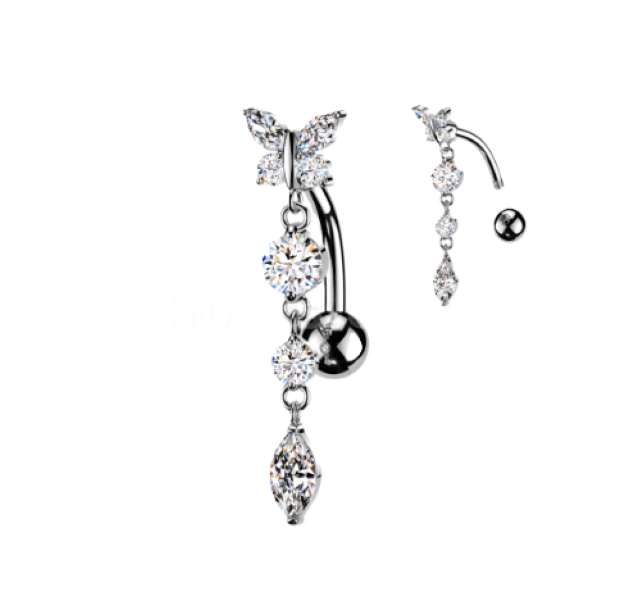 BELLY RING - BUTTERFLY TOP DOWN - Silver