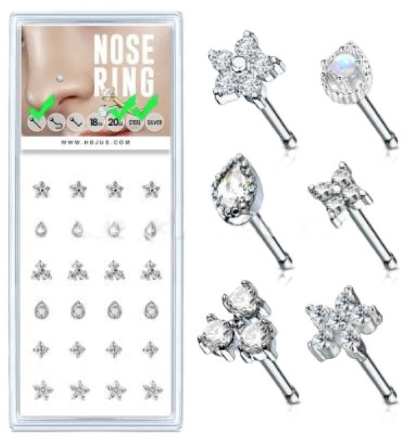 NOSE - BONE FANCY CZ - Silver 2