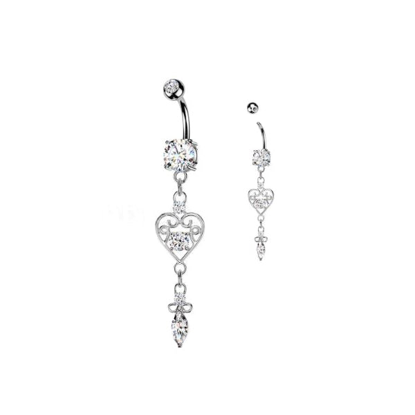 BELLY RING - HEART FILIGRE - Silver