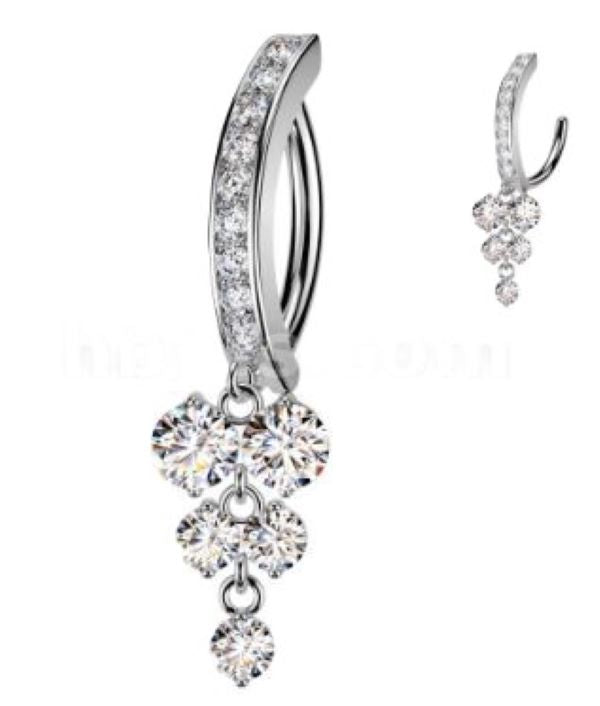 BELLY RING - HINGED CZ VINE - Silver
