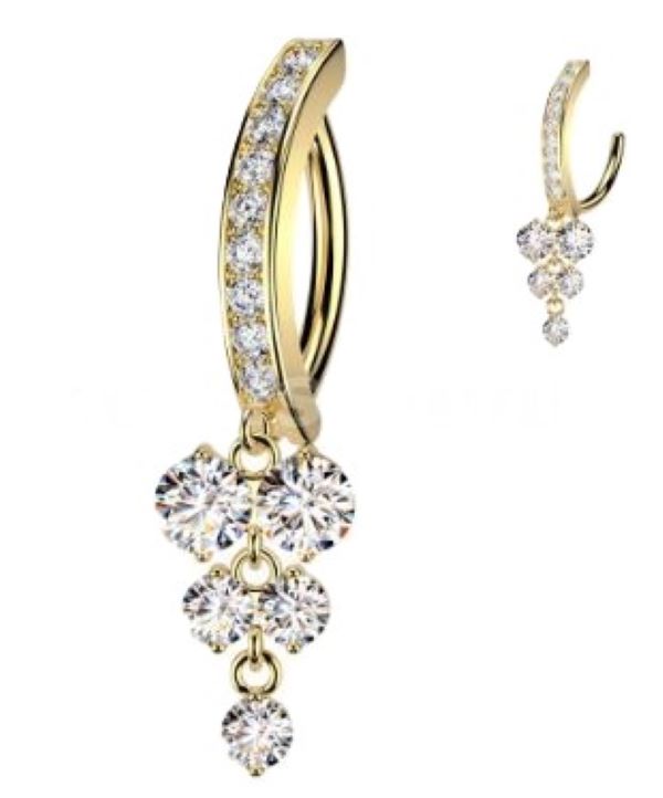 BELLY RING - HINGED CZ VINE - GOLD