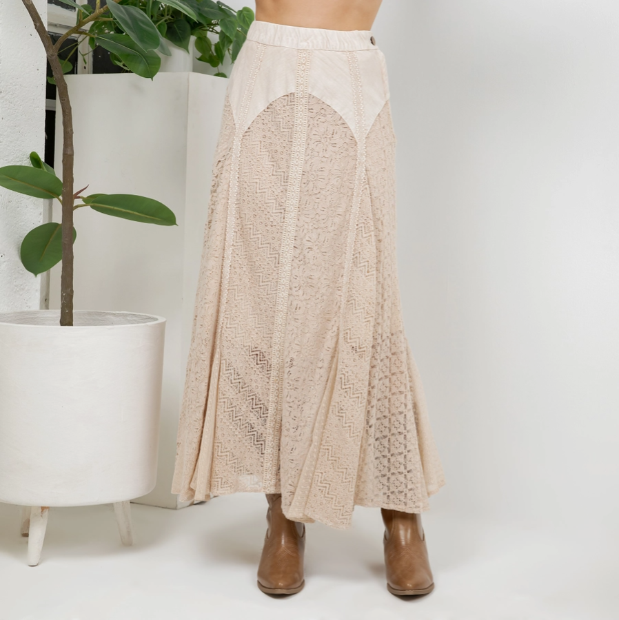 SKIRT - MAXI BIAS CUT LACE - Latte