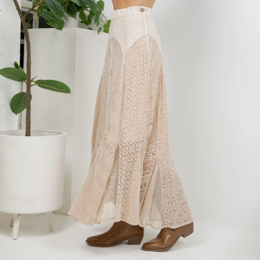 SKIRT - MAXI BIAS CUT LACE - Latte