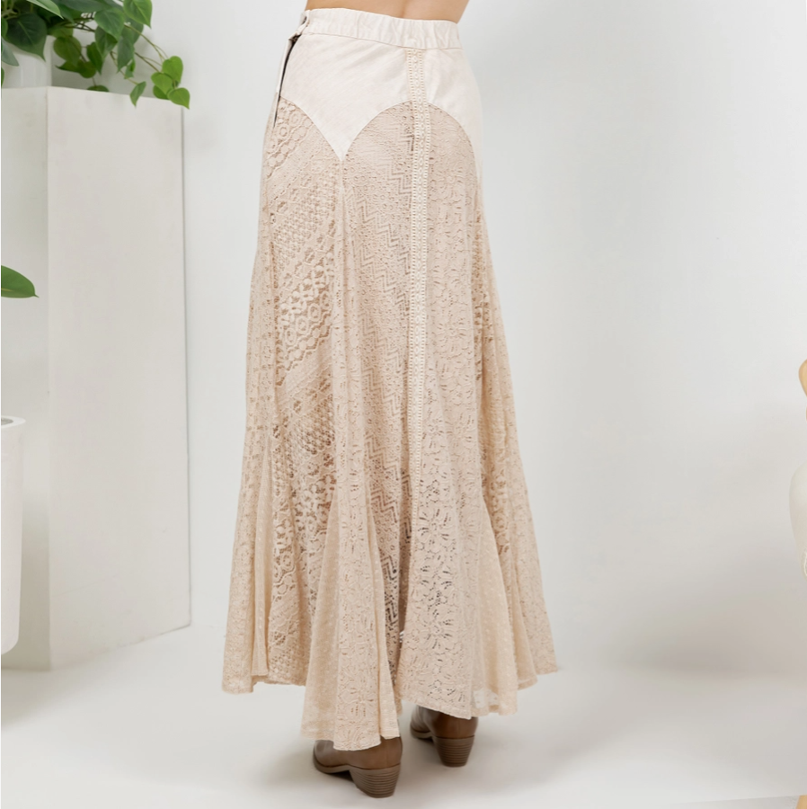 SKIRT - MAXI BIAS CUT LACE - Latte