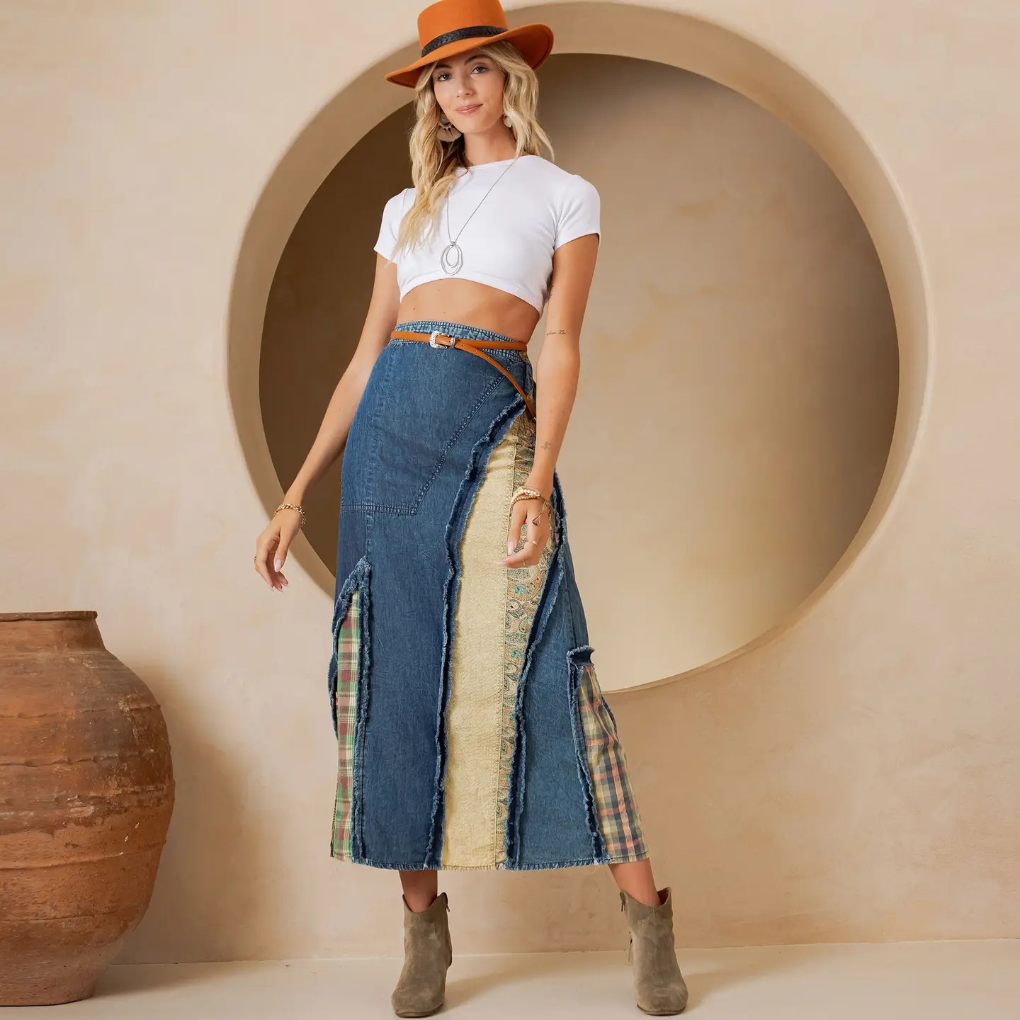 SKIRT - MAXI MIXED PANEL - DENIM