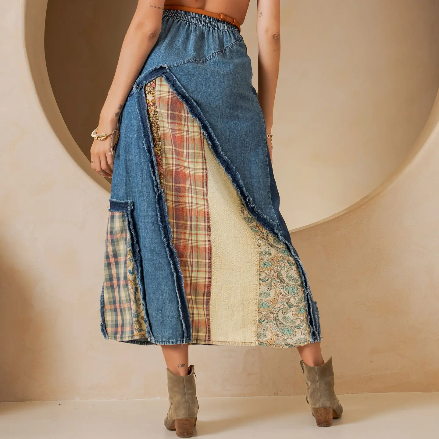 SKIRT - MAXI MIXED PANEL - DENIM