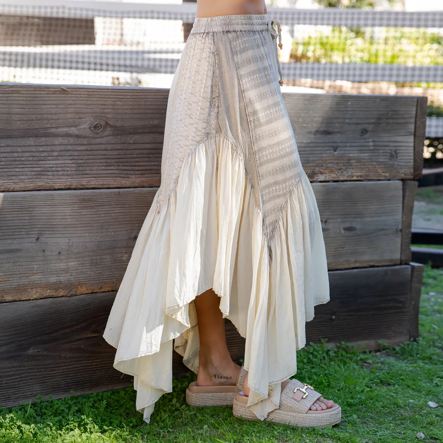 SKIRT - MAXI MIXED PANEL - Latte
