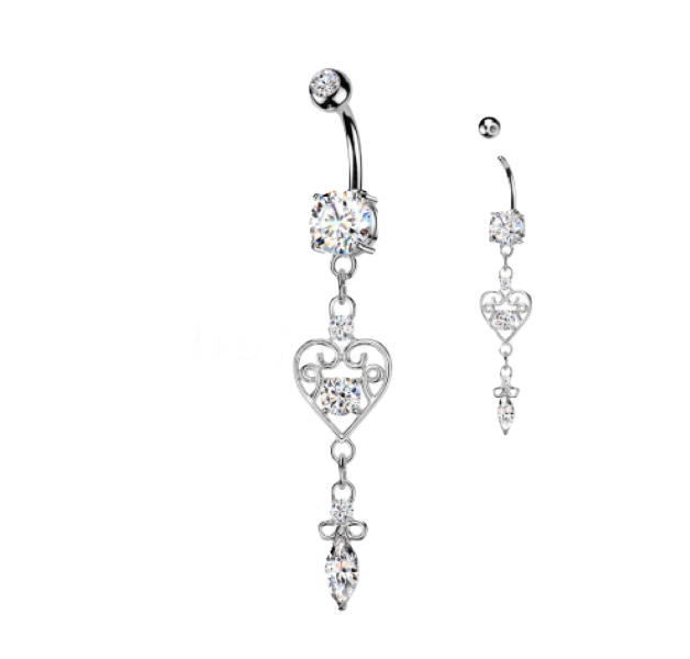 BELLY RING - HEART FILIGREE - Silver