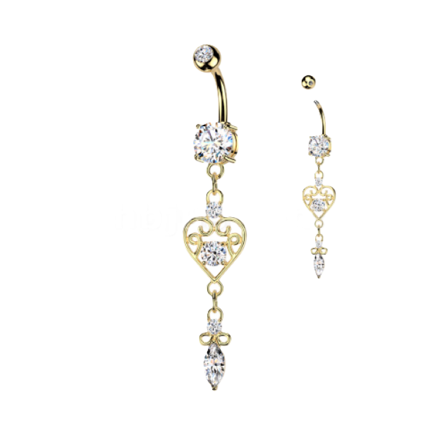BELLY RING - HEART FILIGREE - Gold