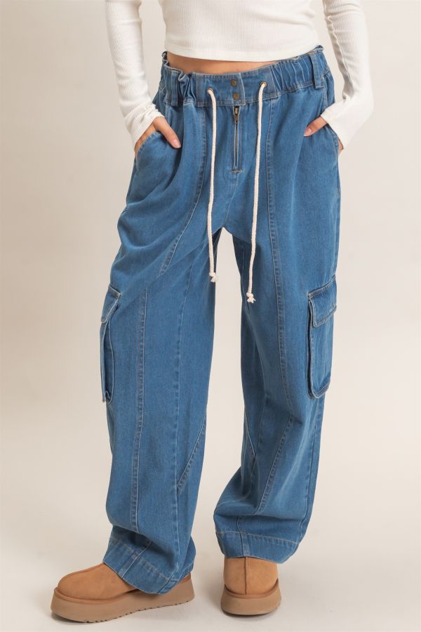 PANT - DENIM TIE WAIST POCKETS