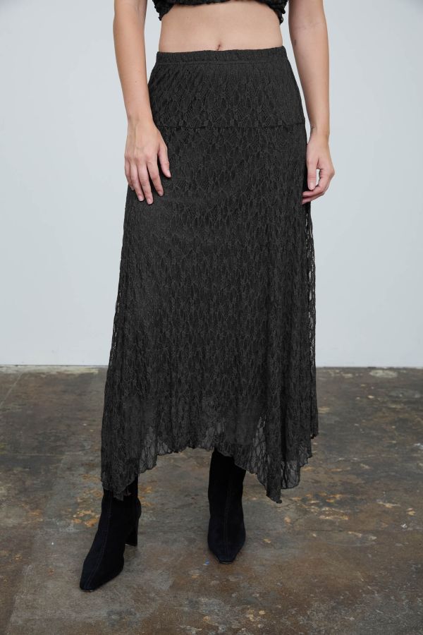 SKIRT - MIDI LACE HANDKERCHIEF - Black
