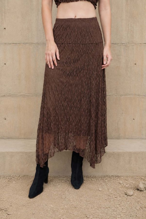 SKIRT - MIDI LACE HANDKERCHIEF - Dark Brown