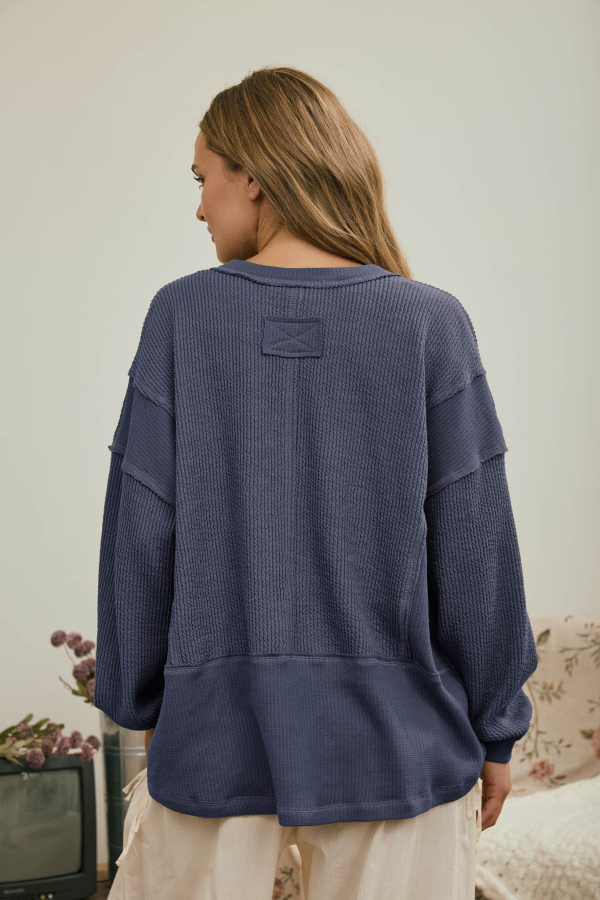 JR LONG SLEEVE Top - RAW EDGE RIB - Blue