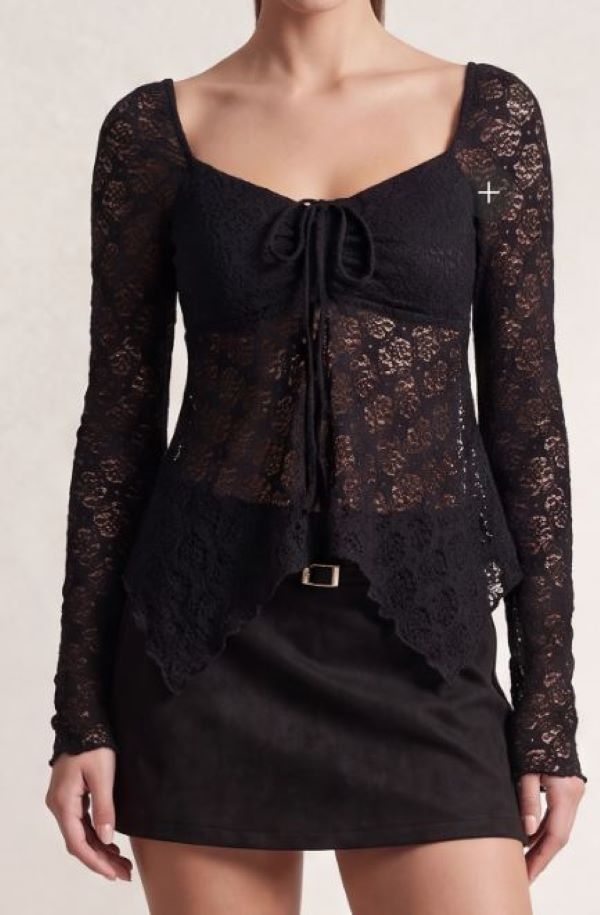 JR LONG SLEEVE Top - LACE - Black