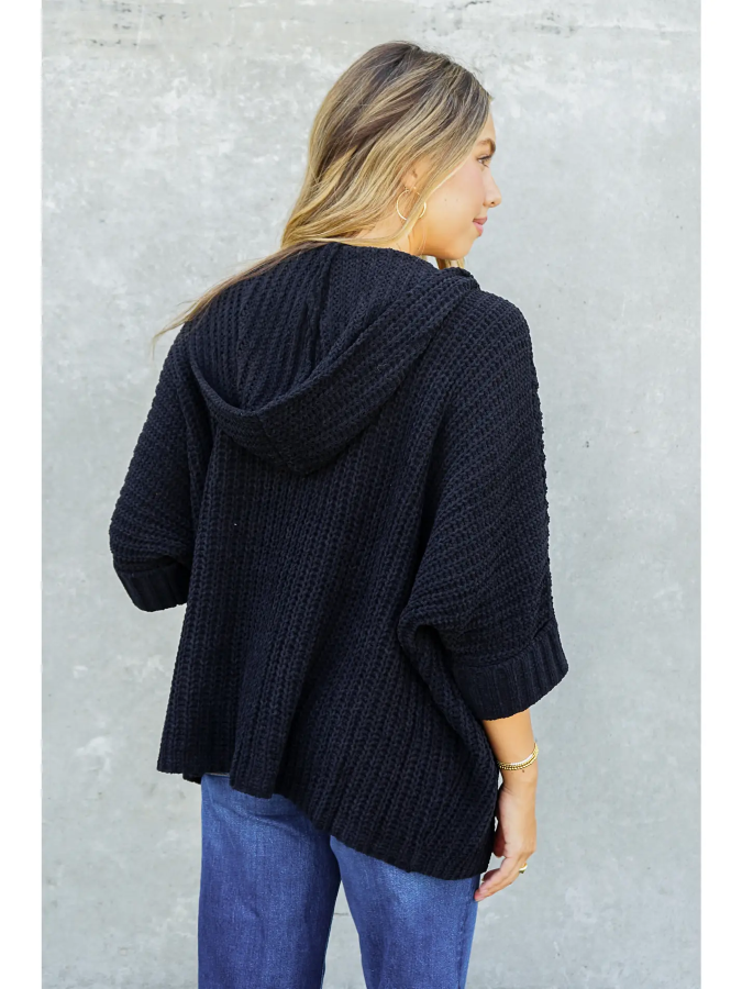 CARDIGAN - CHUNKY KNIT HOODED - Black