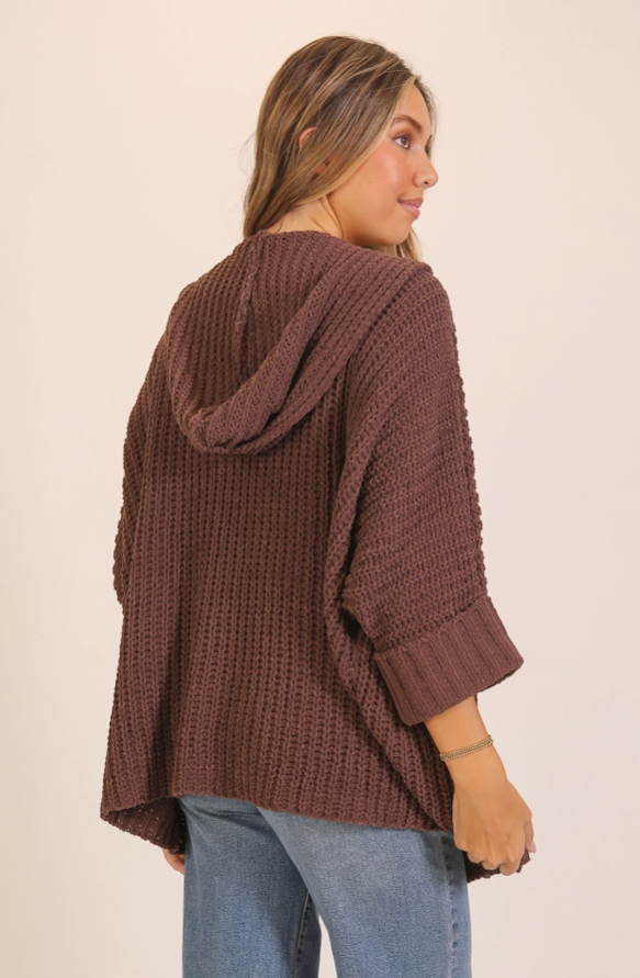 CARDIGAN - CHUNKY KNIT HOODED - Chocolate