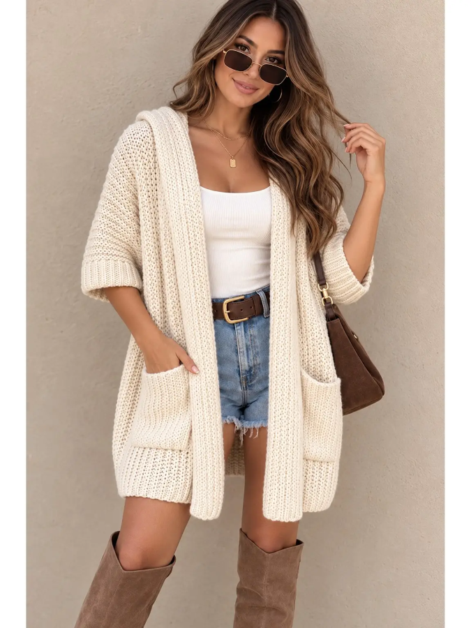 CARDIGAN - CHUNKY KNIT HOODED