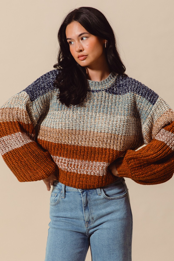 SWEATER - CROP STRIPED MULTI - hotRAGS.com