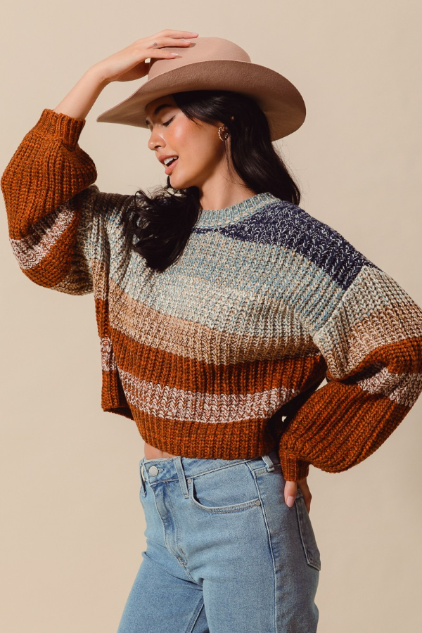 SWEATER - CROP STRIPED MULTI - hotRAGS.com
