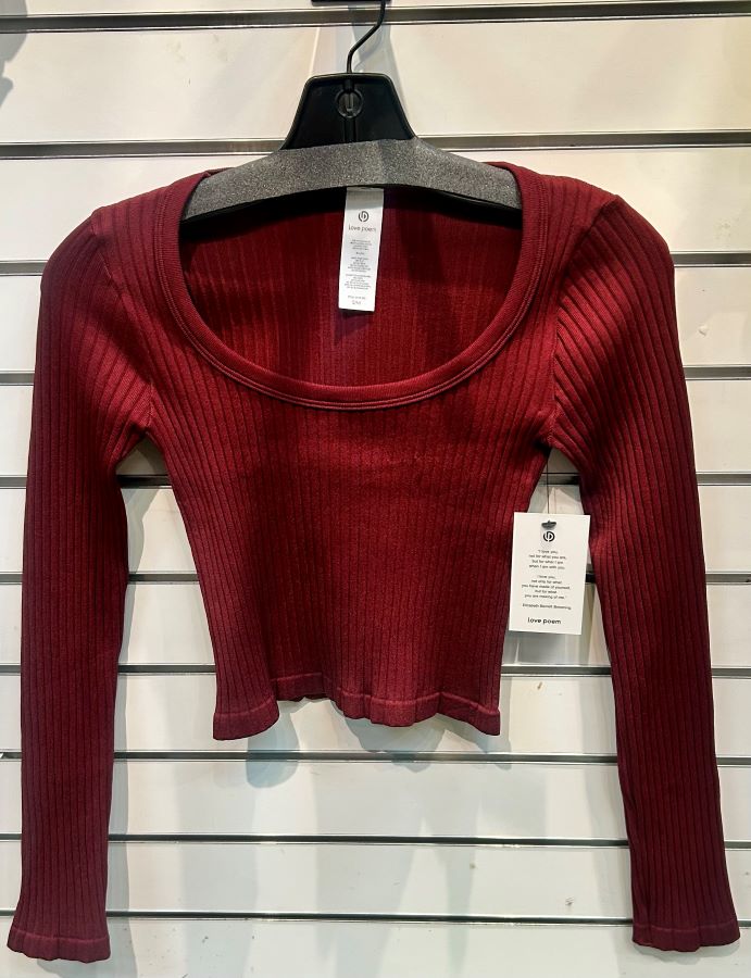 JR LONG SLEEVE Crop Top - SQUARE NECK -Burgundy