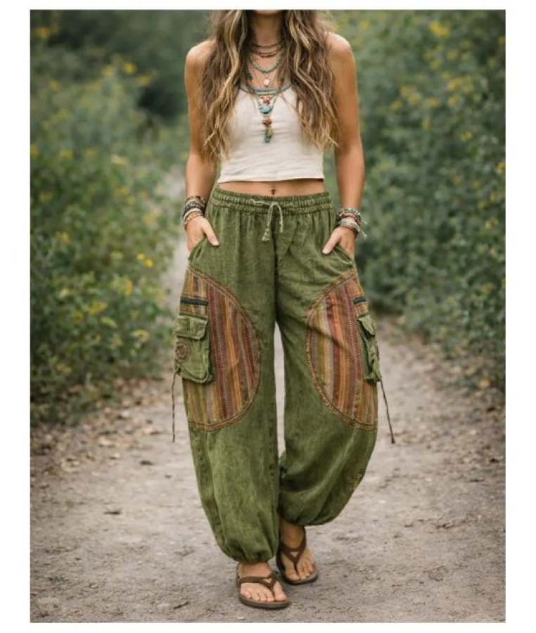 PANT - HAREM PANEL PATCH COTTON - Green