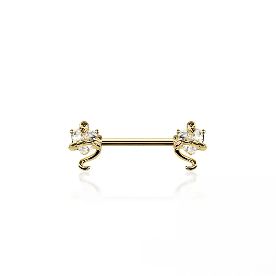 NIPPLE - 14G HEART SNAKE - GOLD