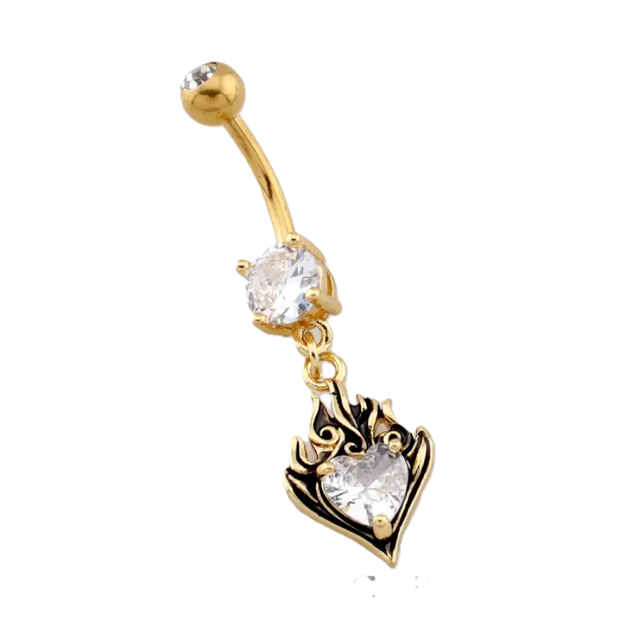 BELLY RING - BLACK HEART CROWN - Gold