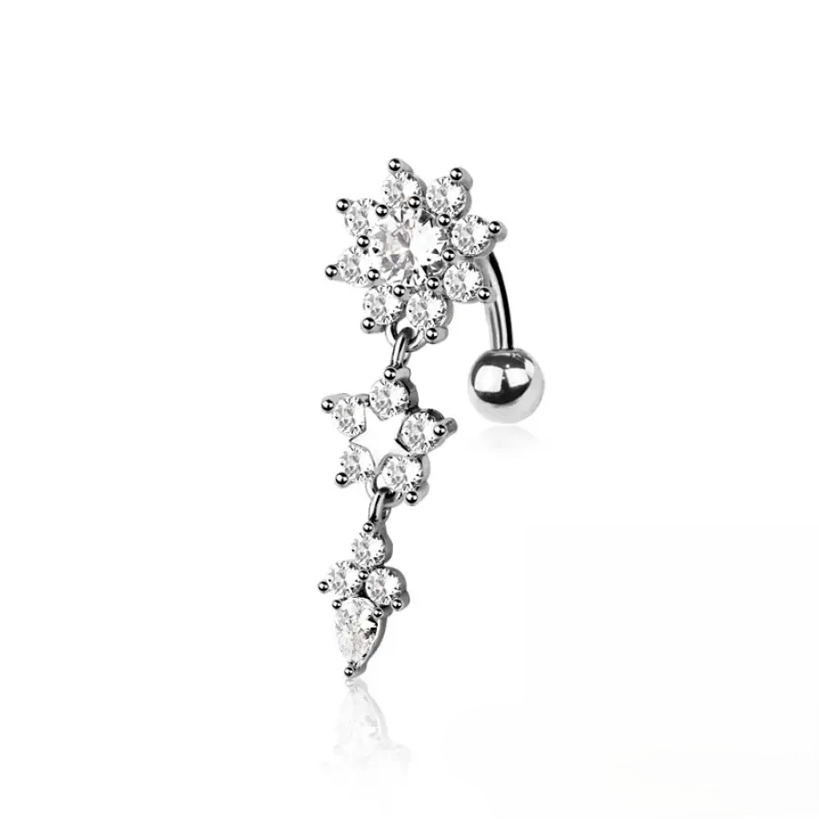 BELLY RING - FLOWER CENTER STAR - Silver
