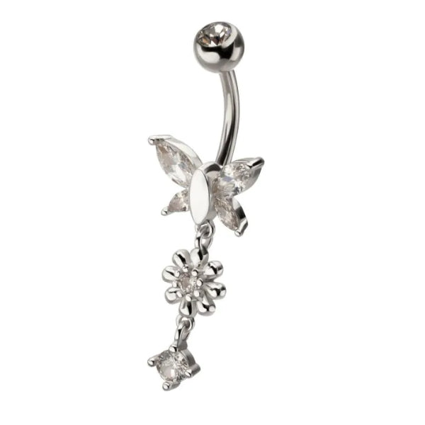 BELLY RING - BUTTERFLY FLOWER - Silver