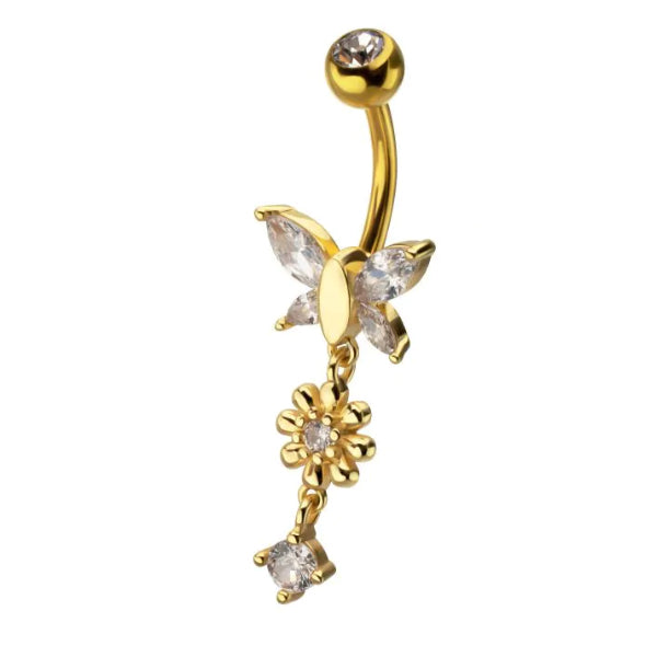 BELLY RING - BUTTERFLY FLOWER - Gold