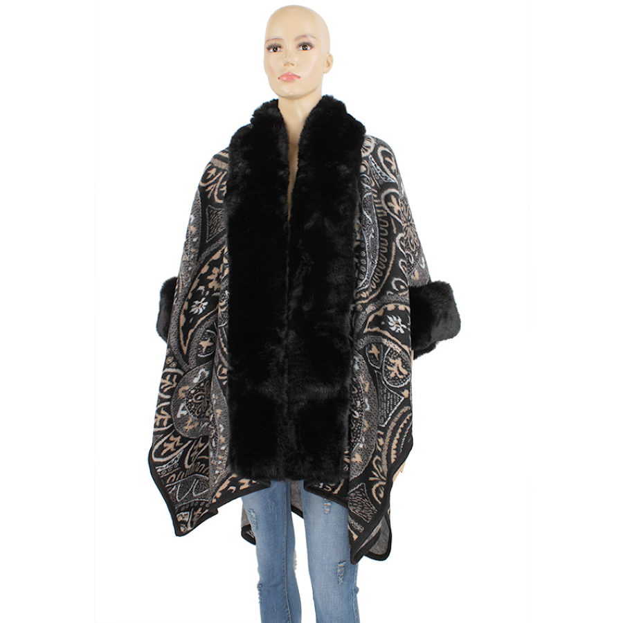 PONCHO SHAWL - FAUX FUR Sleeves