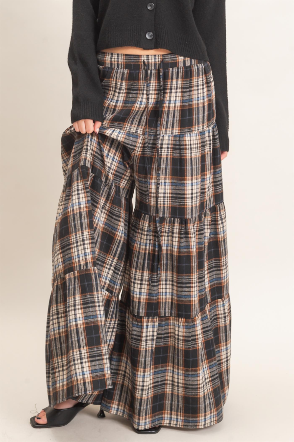 PANTS - FLANNEL WIDE LEG - Black