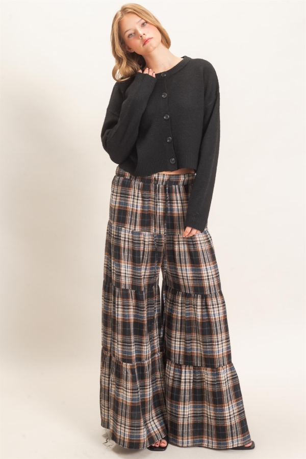 PANTS - FLANNEL WIDE LEG - Black