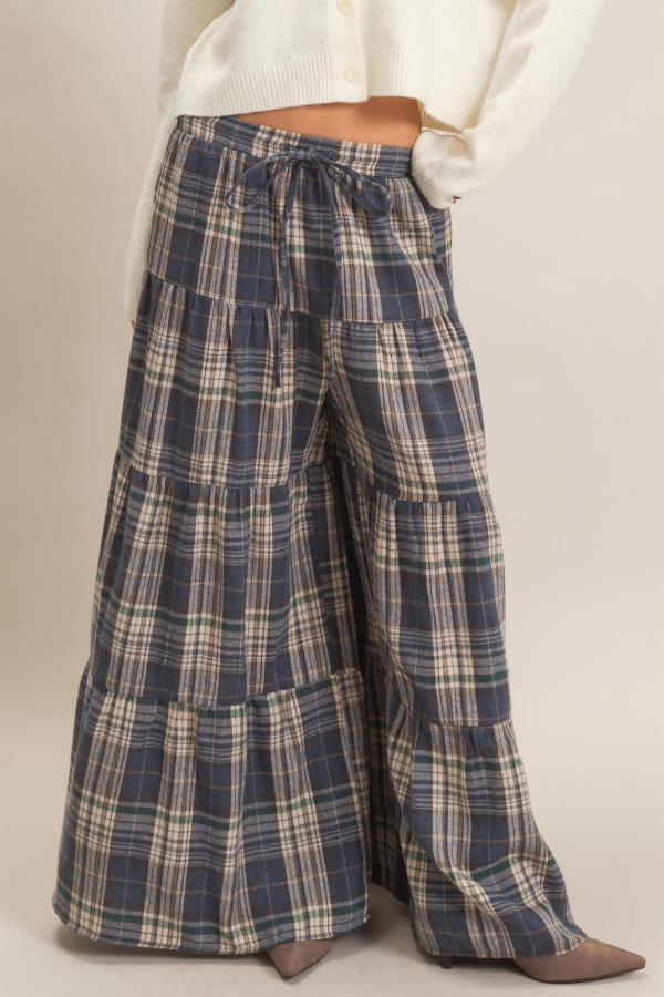 PANTS - FLANNEL WIDE LEG - Blue