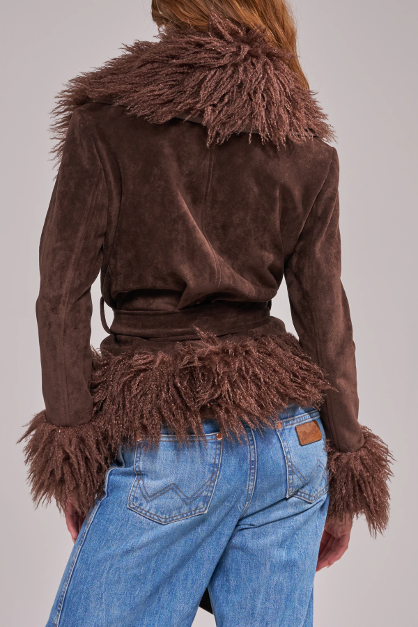 Jacket - FUR TRIM SHORT - Chocolate Brown