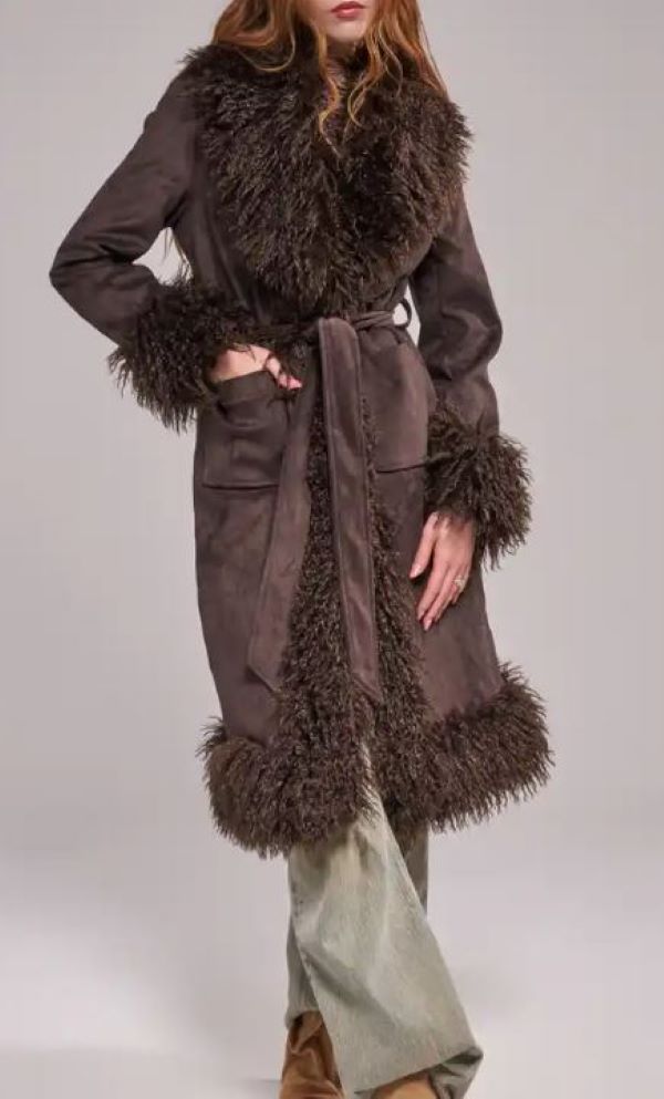 JACKET - FUR TRIM LONG - Chocolate